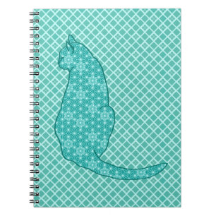 Japanese Cat - Turquoise Kimono Print Spiral Notebook