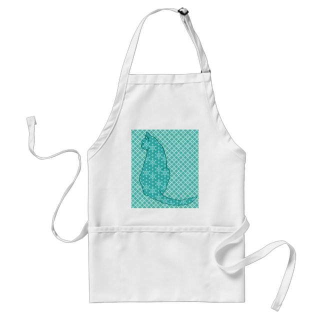 Japanese Cat - Turquoise Kimono Print Standard Apron (Front)