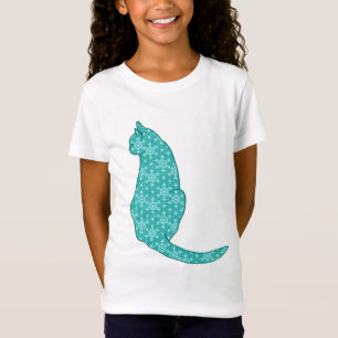 Japanese Cat, Turquoise Kimono Print T-Shirt