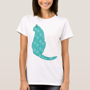 Japanese Cat - Turquoise Kimono Print T-Shirt