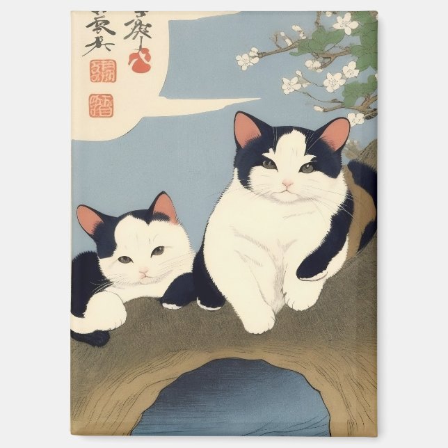 Japanese Cats Blossom Tree Magnet (Front)