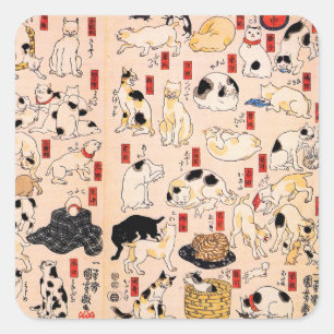 Japanese Cats by Utagawa Kuniyoshi   Square Sticker