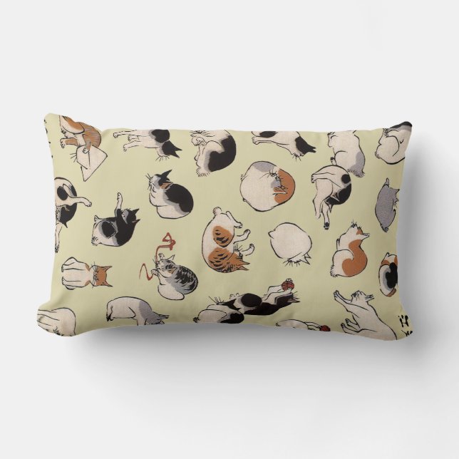 Japanese Cats (Colour Chengeable ) Lumbar Cushion (Front)