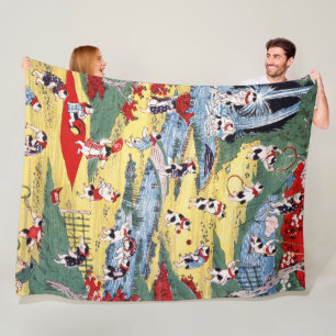 Japanese Cats Country, Utagawa Kunitoshi Fleece Blanket