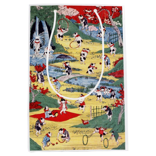 Japanese Cats Country, Utagawa Kunitoshi Medium Gift Bag (Front)