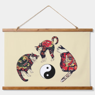 JAPANESE CATS ,DRAGON RED DEVIL TATTOOS,YIN YANG HANGING TAPESTRY