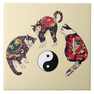 JAPANESE CATS ,DRAGON RED DEVIL TATTOOS,YIN YANG TILE