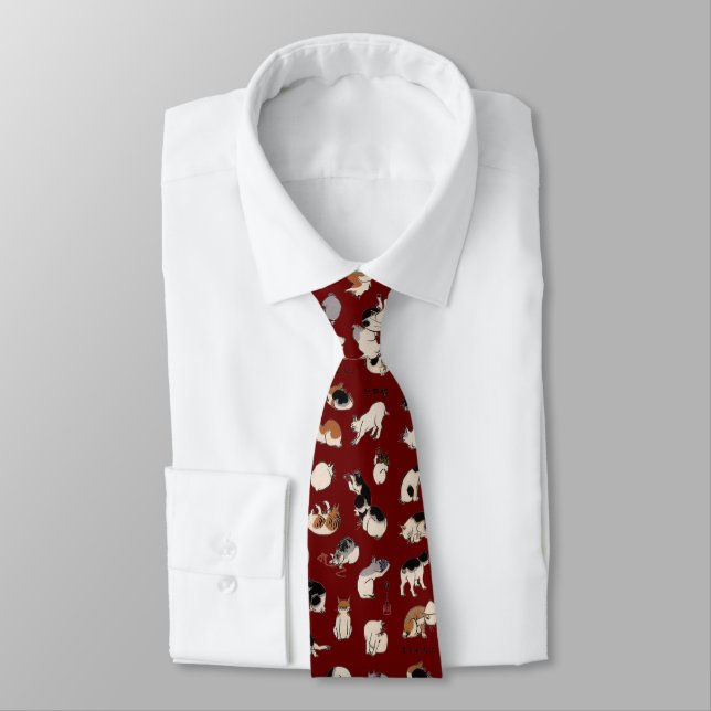 Japanese Cats, Hiroshige, Ukiyo-e Tie (Tied)