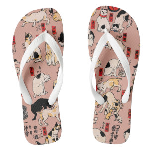 Japanese Cats Ukiyo-e Art Funny Jandals