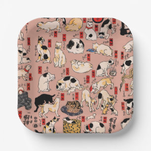 Japanese Cats Ukiyo-e Art Funny Paper Plate