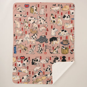 Japanese Cats Ukiyo-e Art Funny Sherpa Blanket