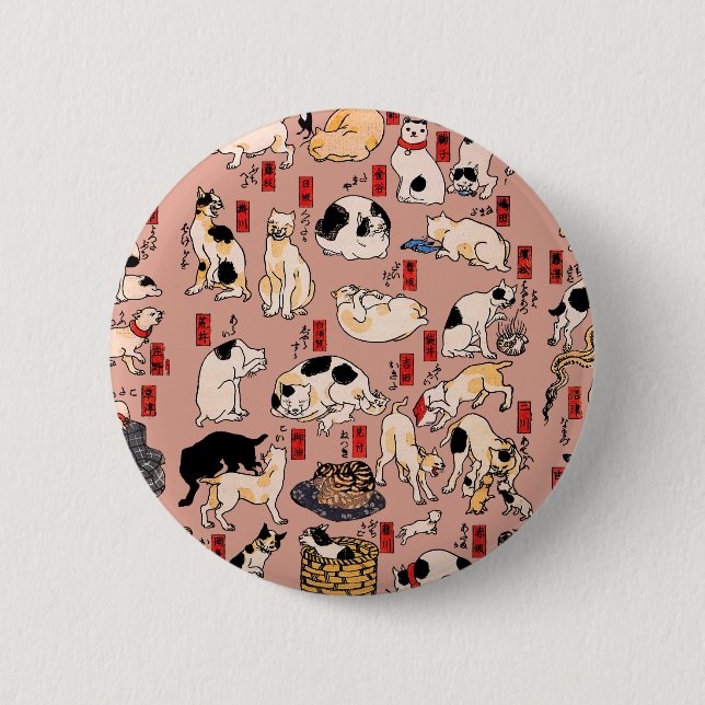 japanese cats Ukiyo-e Funny kitty 6 Cm Round Badge (Front)