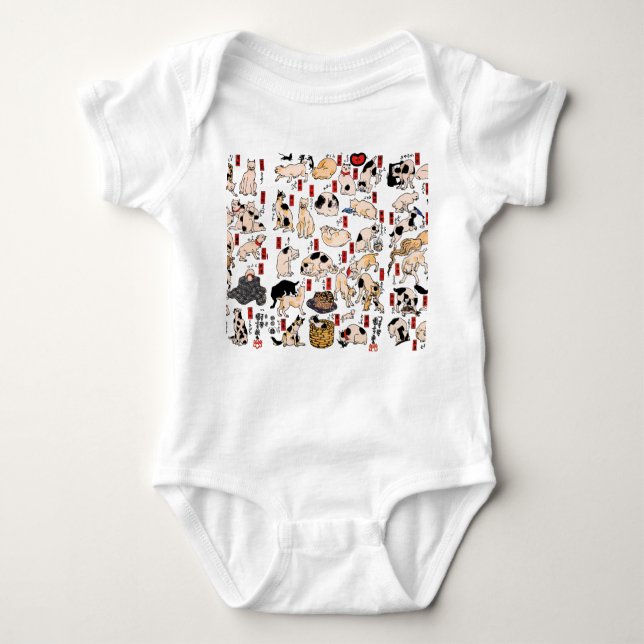 japanese cats Ukiyo-e Funny kitty Baby Bodysuit (Front)