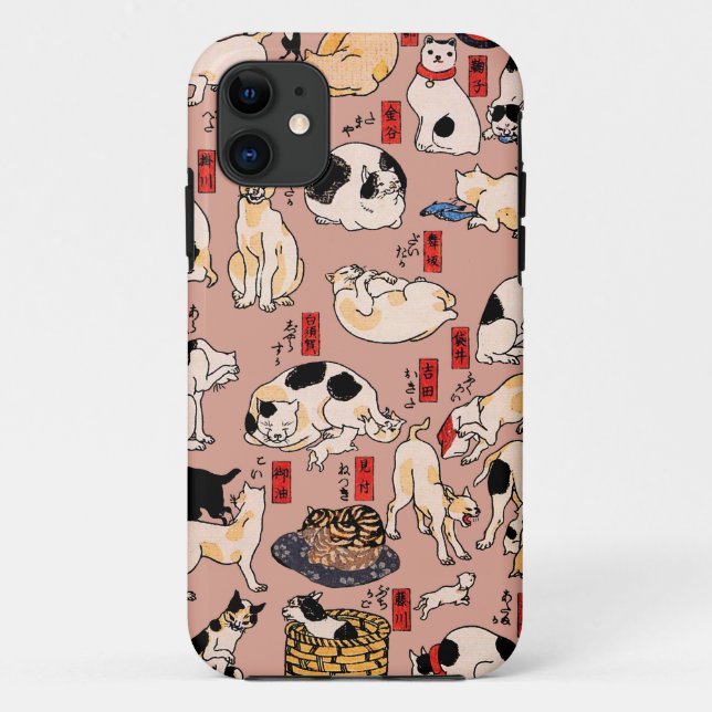 japanese cats Ukiyo-e Funny kitty Case-Mate iPhone Case (Back)
