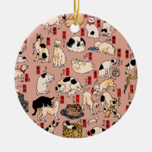 japanese cats Ukiyo-e Funny kitty Ceramic Tree Decoration
