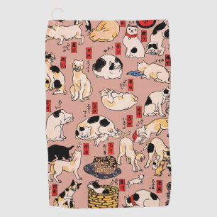 japanese cats Ukiyo-e Funny kitty Golf Towel