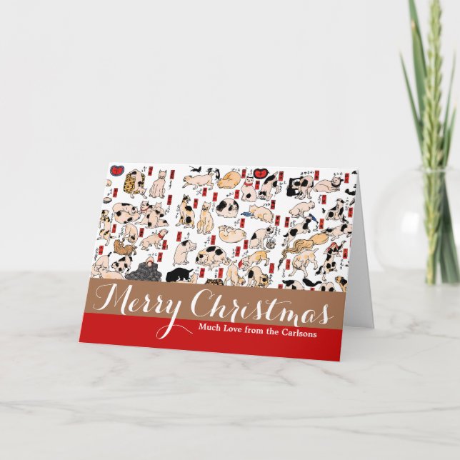 japanese cats Ukiyo-e Funny kitty Holiday Card (Front)