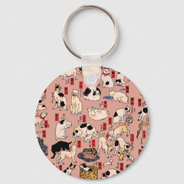 japanese cats Ukiyo-e Funny kitty Key Ring (Front)