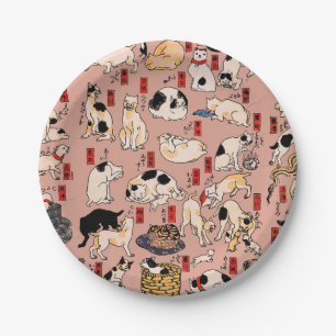 japanese cats Ukiyo-e Funny kitty Paper Plate