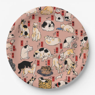 japanese cats Ukiyo-e Funny kitty Paper Plate