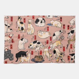 japanese cats Ukiyo-e Funny kitty Tea Towel