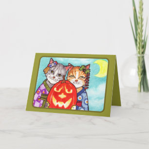 Japanese cats with pumpkin card