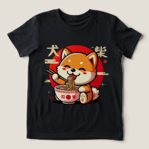 Japanese character of a happy Shiba Inu eating ram Tri-Blend Shirt