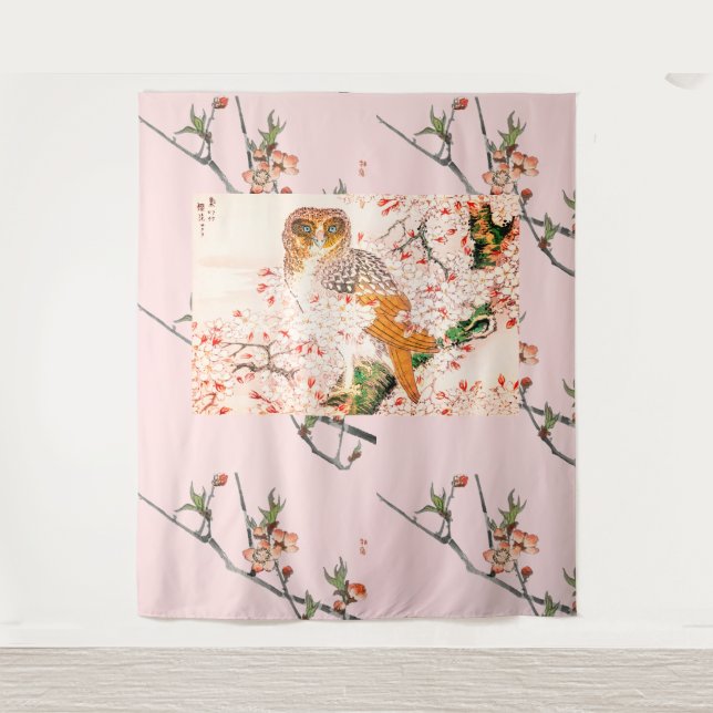 JAPANESE CHERRY BLOSSOM AND OWL Tapestry (Front)
