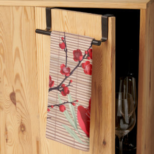 Japanese Cherry Blossom Bamboo Pattern Tea Towel