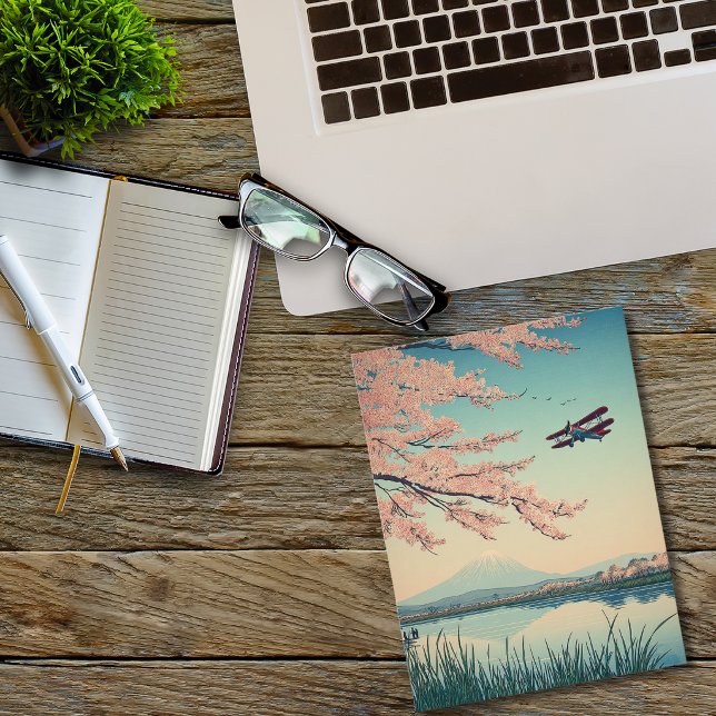 Japanese Cherry Blossom Biplane Airplane Aviation Holiday Postcard (Creator Uploaded)