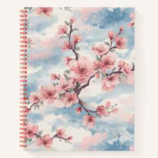 Japanese Cherry Blossom Blush Pink Blue Notebook