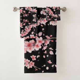 Japanese Cherry Blossom Blush Pink white Bath Towel Set