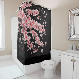 Japanese Cherry Blossom Blush Pink white Shower Curtain