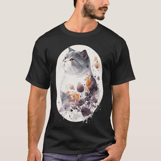 Japanese Cherry Blossom British Shorthair Cat Saku T-Shirt (Front)