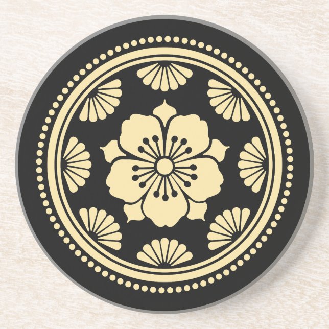 Japanese Cherry Blossom Crest (Kamon) Coaster (Front)