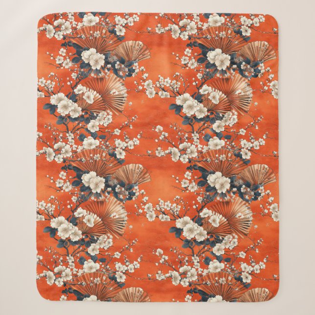 Japanese Cherry Blossom Fan Pattern (1) Sherpa Blanket (Front)