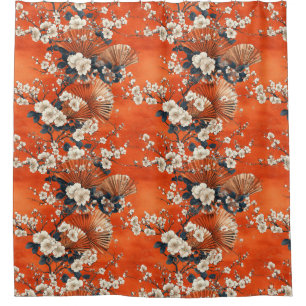 Japanese Cherry Blossom Fan Pattern (1) Shower Curtain