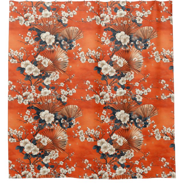 Japanese Cherry Blossom Fan Pattern (1) Shower Curtain (Front)
