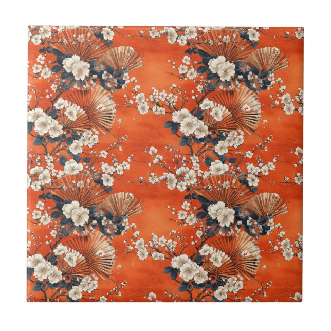 Japanese Cherry Blossom Fan Pattern (1) Tile (Front)