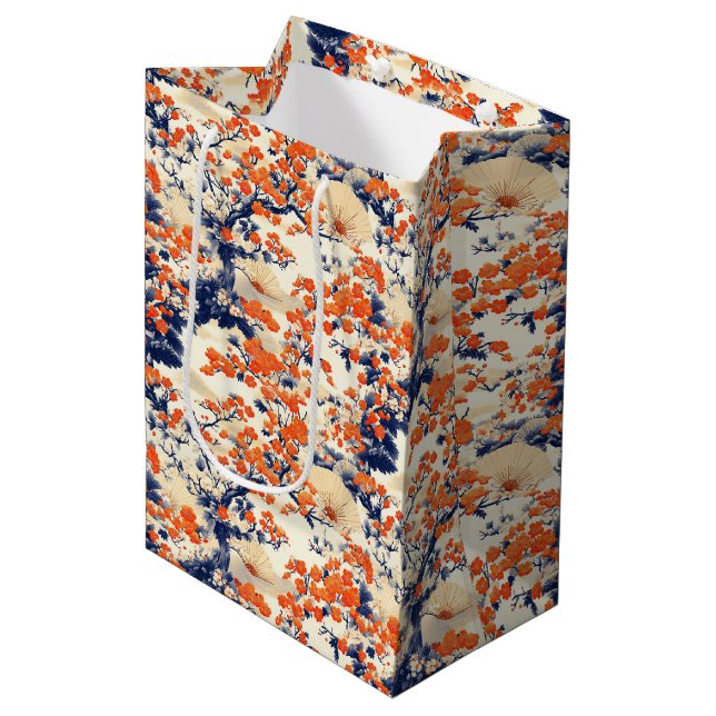 Japanese Cherry Blossom Fan Pattern (2) Medium Gift Bag (Front Angled)