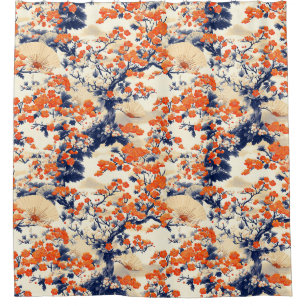 Japanese Cherry Blossom Fan Pattern (2) Shower Curtain