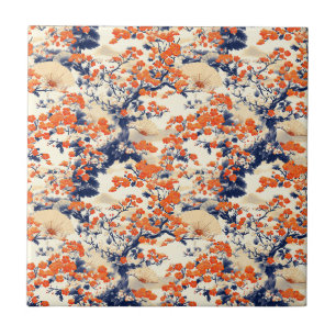 Japanese Cherry Blossom Fan Pattern (2) Tile
