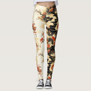 Japanese Cherry Blossom Fan Pattern (3) Leggings