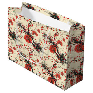 Japanese Cherry Blossom Fan Pattern (4) Large Gift Bag