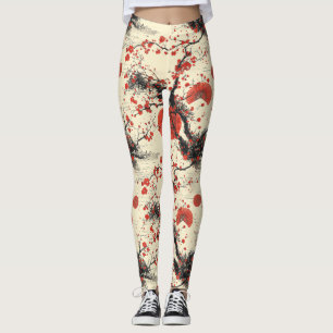 Japanese Cherry Blossom Fan Pattern (4) Leggings