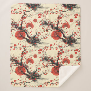 Japanese Cherry Blossom Fan Pattern (4) Sherpa Blanket