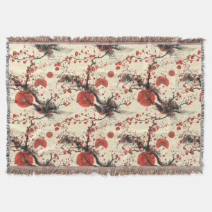 Japanese Cherry Blossom Fan Pattern (4) Throw Blanket