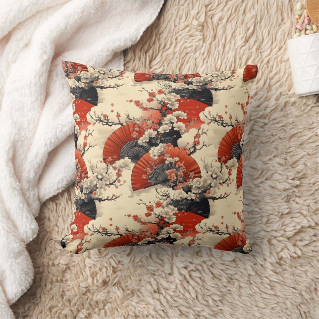 Japanese Cherry Blossom Fan Pattern (5) Cushion (Blanket)