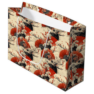 Japanese Cherry Blossom Fan Pattern (5) Large Gift Bag
