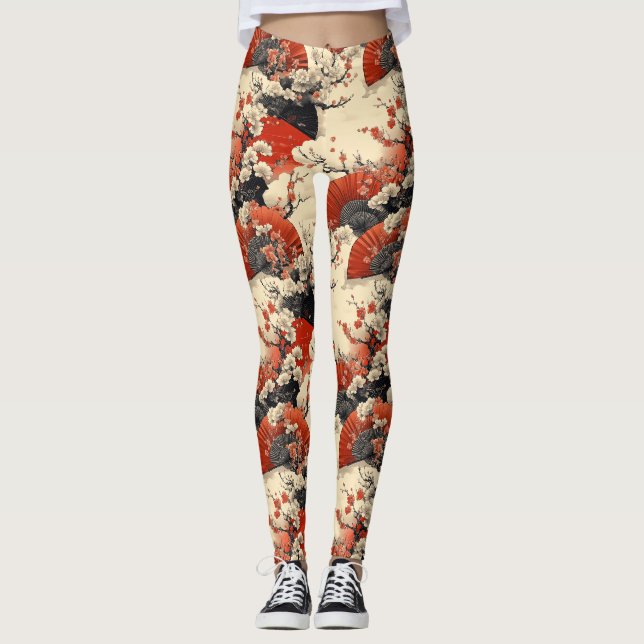 Japanese Cherry Blossom Fan Pattern (5) Leggings (Front)